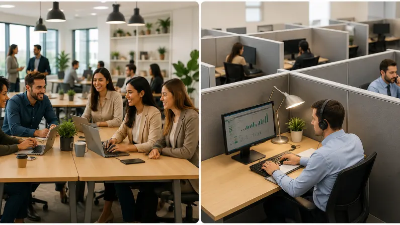 open-plan office vs cubicles  